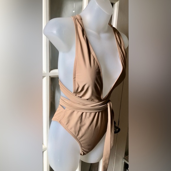 Swim Womens Sexy Halter Top Deep V Tie Back One Piece Monokini